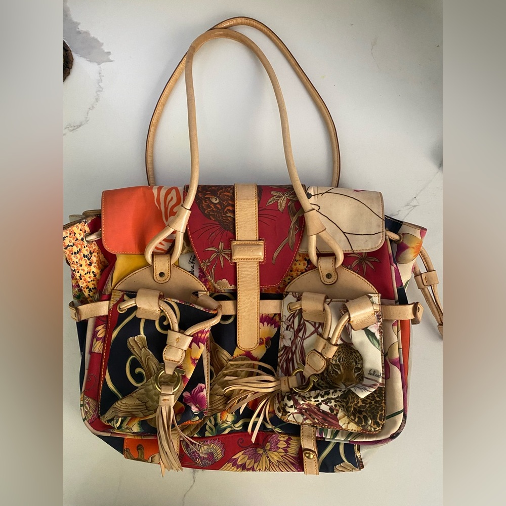 Salvatore Ferragamo Panther and Flower long top handle bag